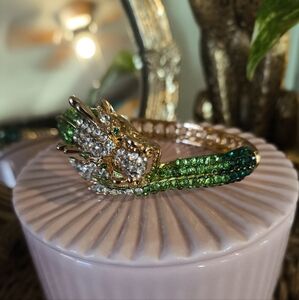 Sparkling Green And Gold Dragon Bangel With Austrian Crystals
